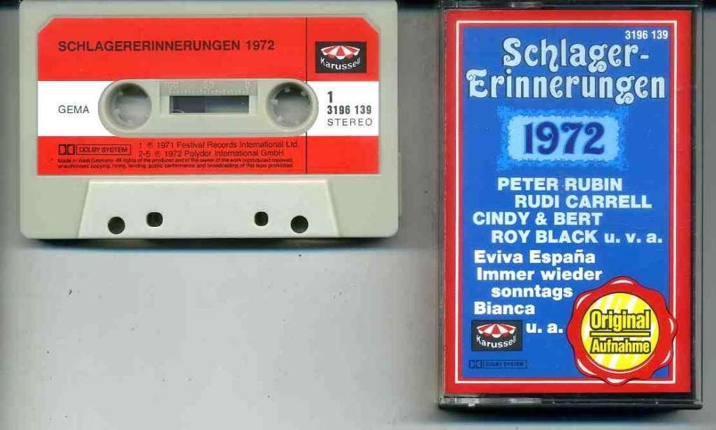 Schlager Erinnerungen 1972 10 nrs cassette 1972 ZGAN, Cd's en Dvd's, Ophalen of Verzenden, Zo goed als nieuw, Origineel, 1 bandje