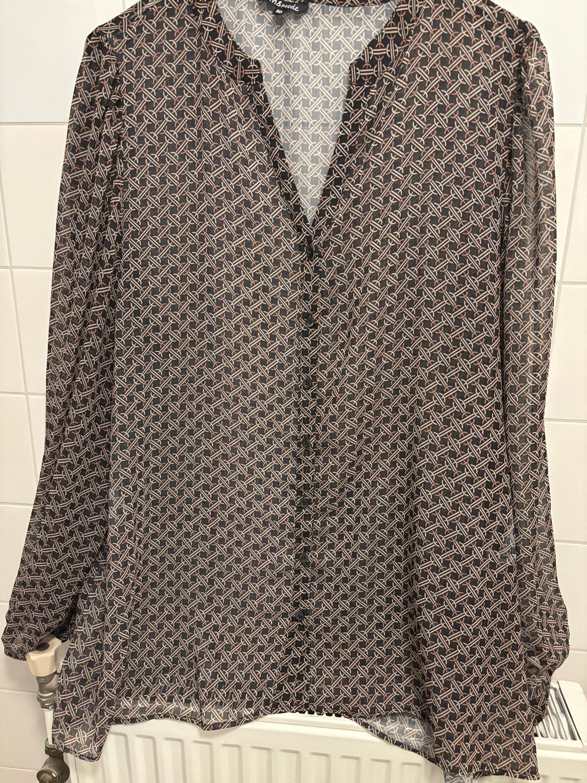 Trendy MS Mode blouse maat 50 bruin-zwart, iets doorzichtig, Kleding | Dames, Verzenden, Zo goed als nieuw, Bruin, Blouse of Tuniek