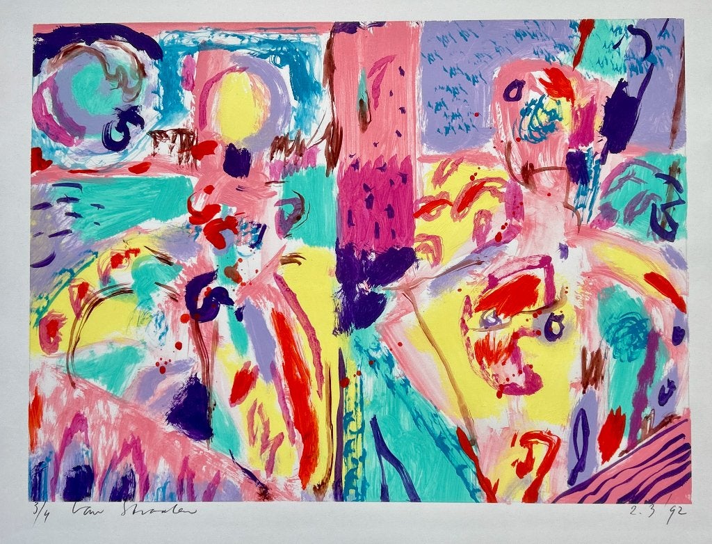 Frans van Straalen-Origineel -Acryl op papier ZOMEROPRUIMING, Antiek en Kunst, Kunst | Schilderijen | Abstract, Verzenden