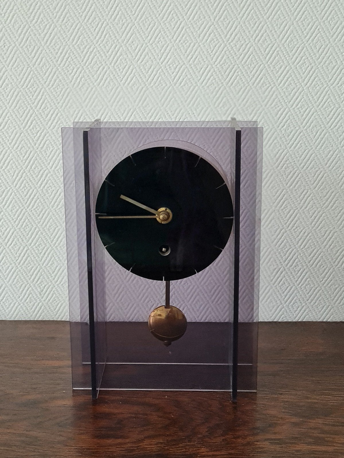 Klok space age design jaren 70 tafel klok Hermle uurwerk, Ophalen, Gebruikt, Met slinger, Analoog