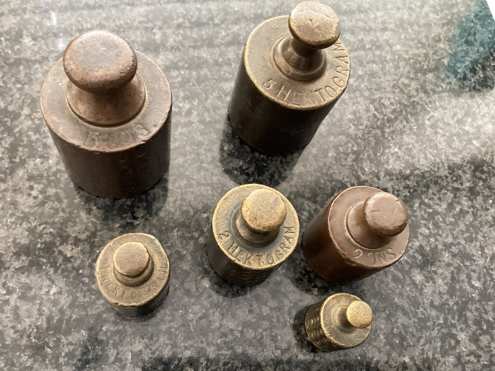 Set van 6 antieke bronzen gewichten, Antiek en Kunst, Ophalen