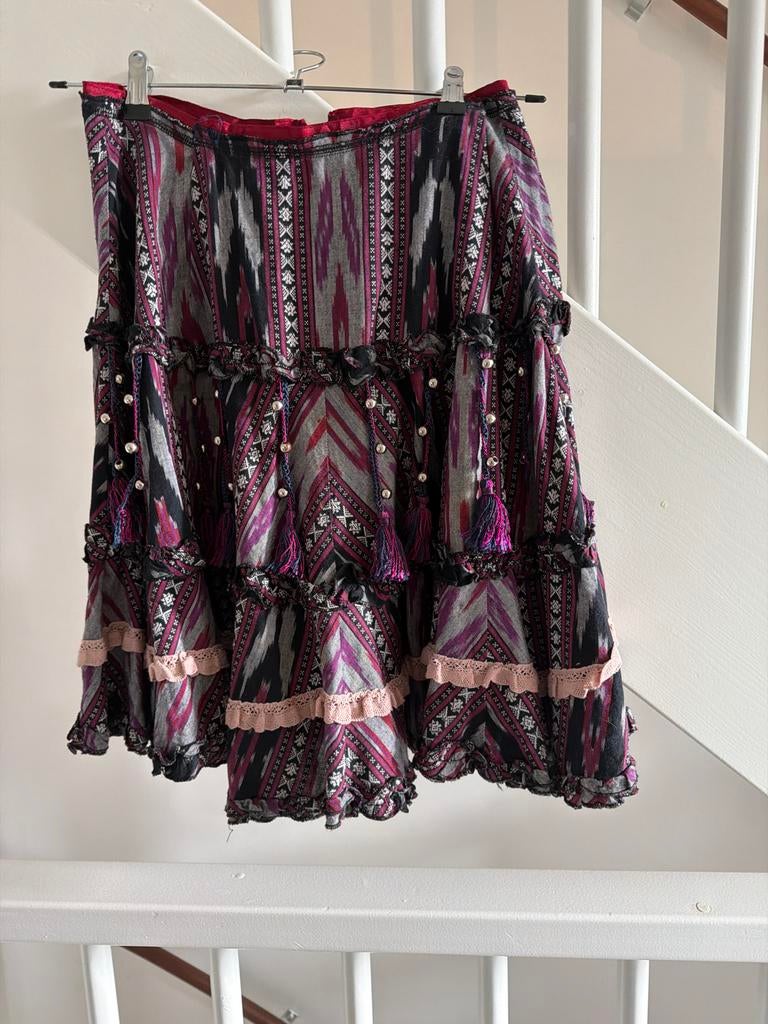 Odd molly Boho rok met kwastjes en ruches - Maat M, Maat 38/40 (M), Paars, Ophalen of Verzenden, Zo goed als nieuw