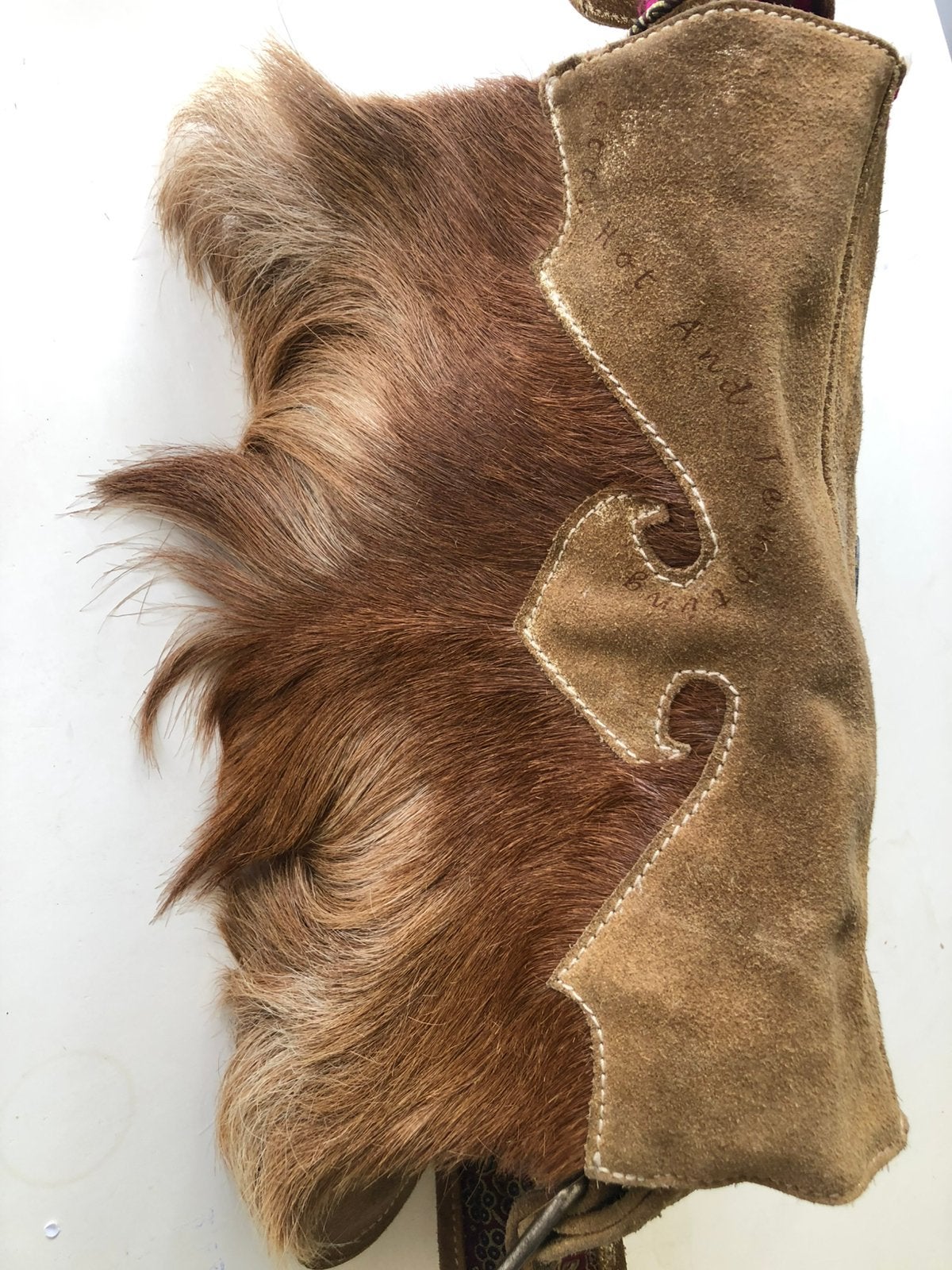Te koop: grote leren schoudertas, beige, bont,, Ophalen of Verzenden, Zo goed als nieuw, Beige, Schoudertasje