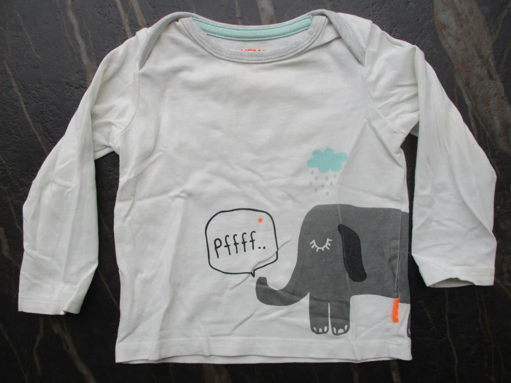 Hema ecru longsleeve olifant maat 68 T-shirt lang mouw, Ophalen of Verzenden, Zo goed als nieuw, Hema, Jongetje