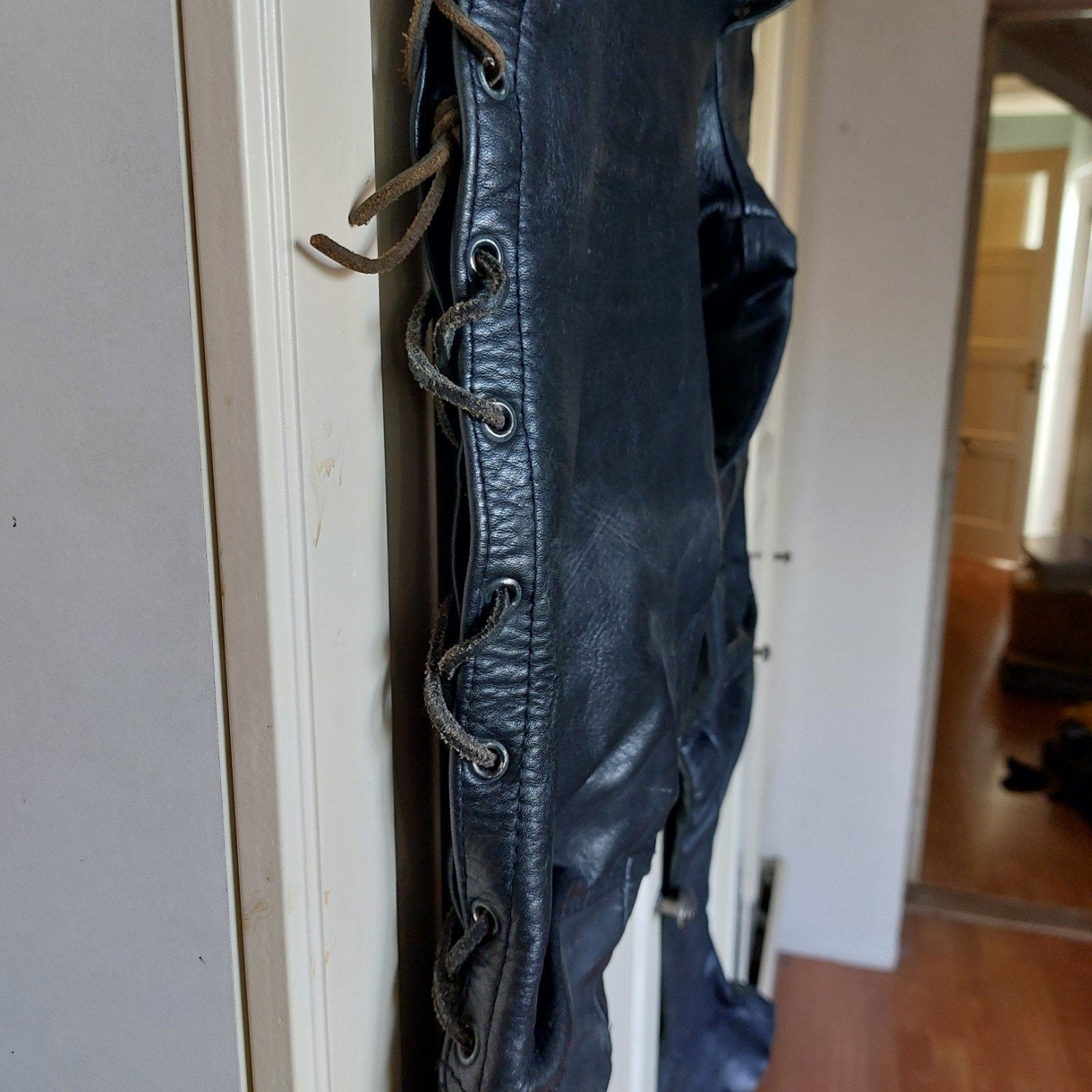 Stoere leren motorbroek met veters, maat XXL, Motoren, Ophalen of Verzenden, Tweedehands, Heren, Broek | leer