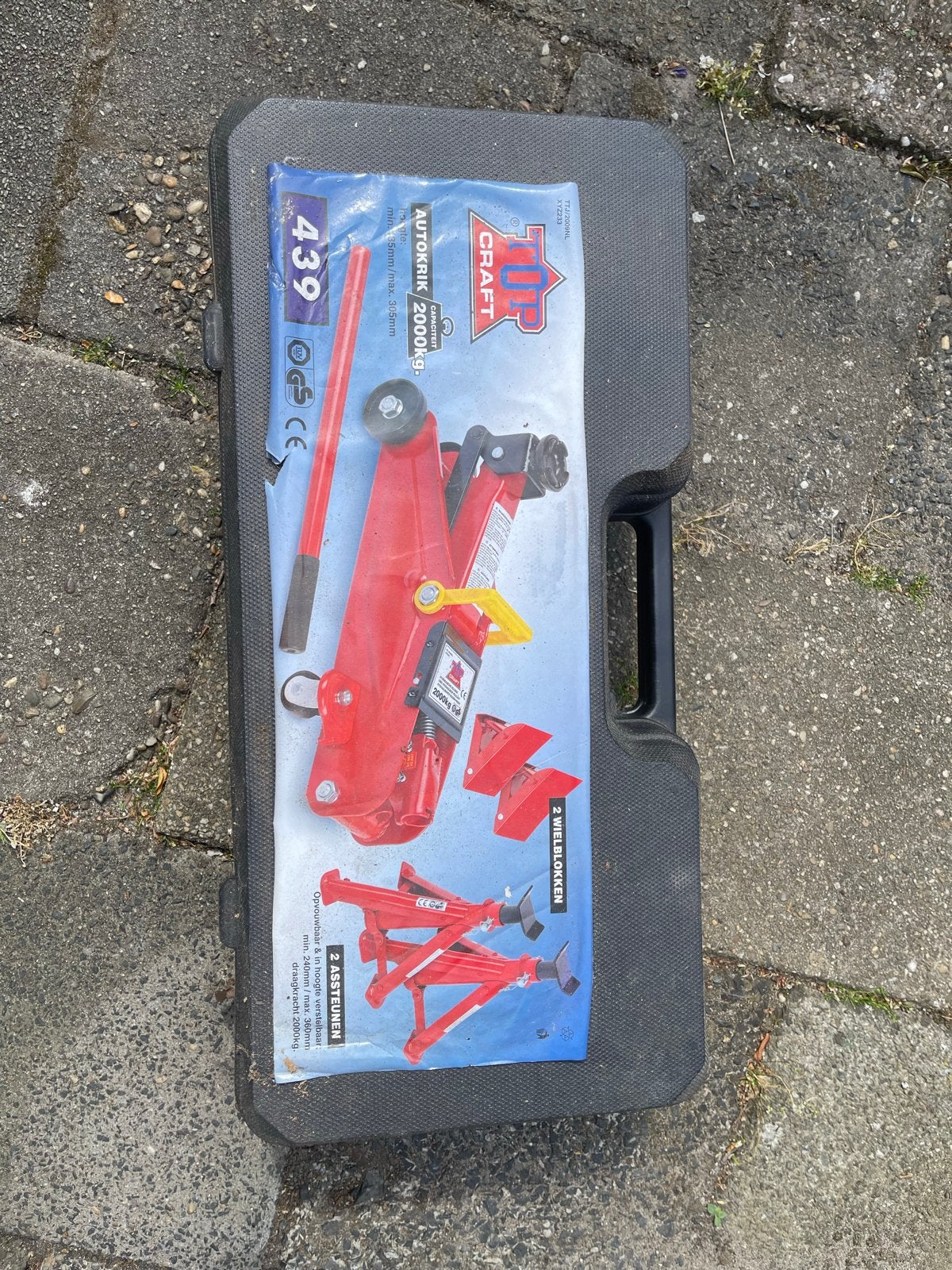 Top Craft Autokrik 2000KG met 2 assteunen en 2 wielblokken, Auto diversen, Krikken, Ophalen, Zo goed als nieuw, Hydraulisch, Garagekrik