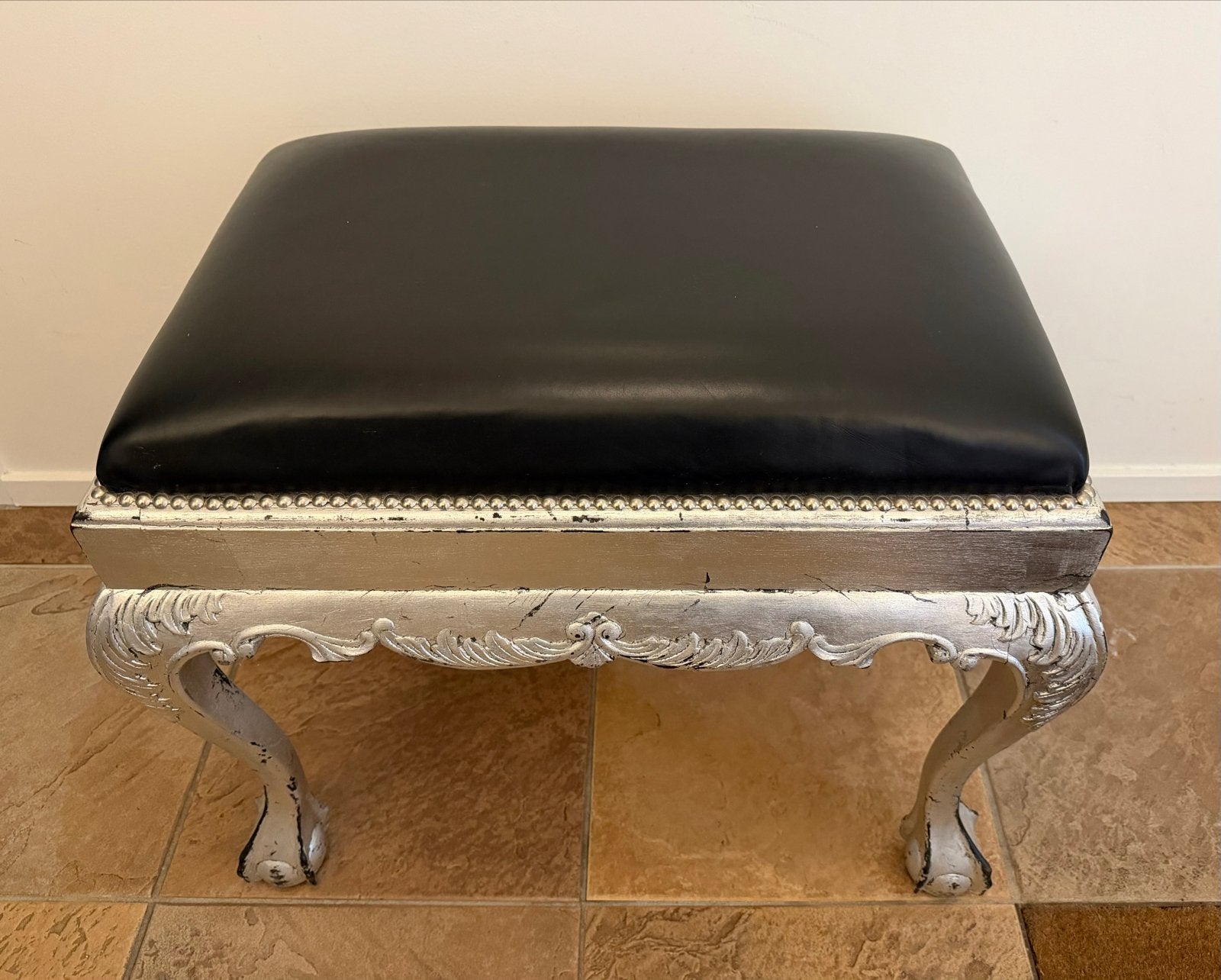 Barok bankje zwart met zilver - 60x60cm, Antiek en Kunst, Ophalen