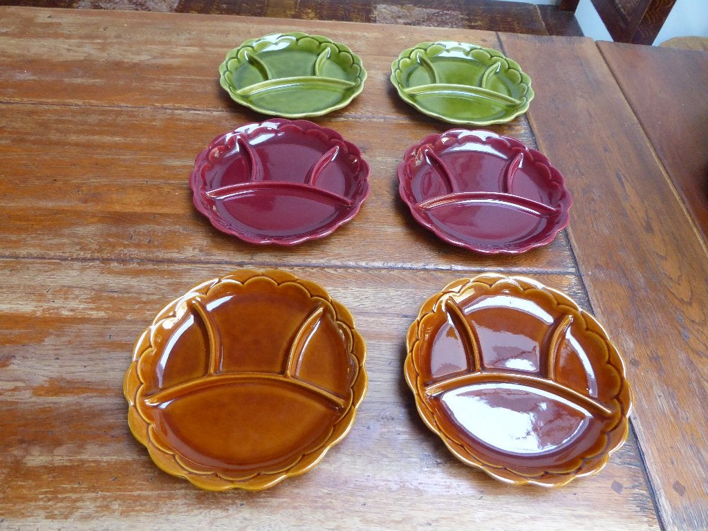 6 vintage keramiek fondue borden