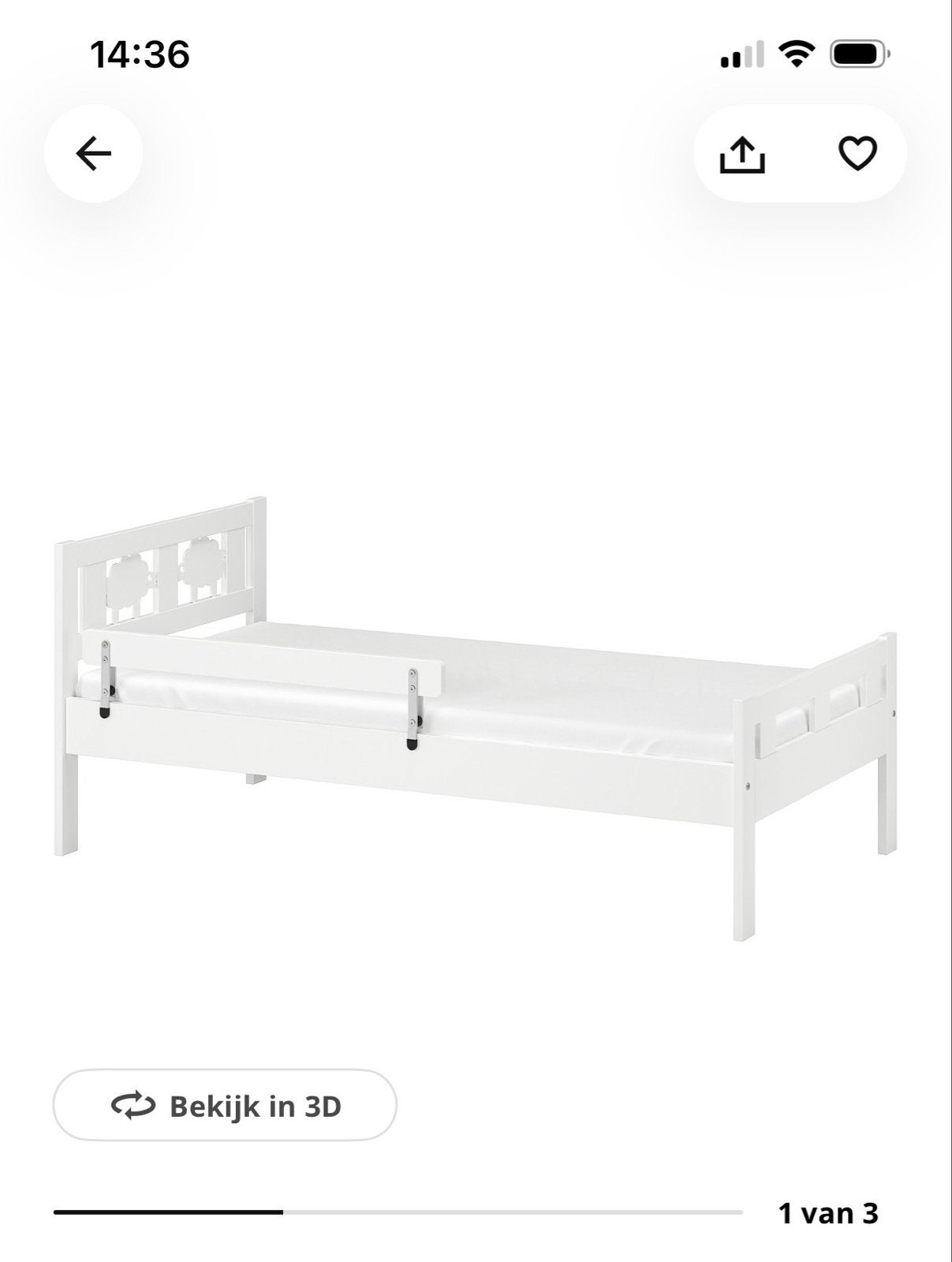 IKEA kinderbed met matras - gebruikt, maar prima voor een vo, Ophalen, Gebruikt, Eenpersoons, Wit