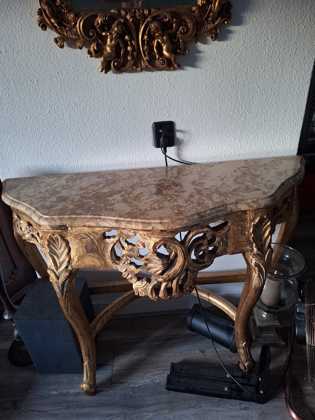 Antieke console tafel met marmeren blad, Ophalen