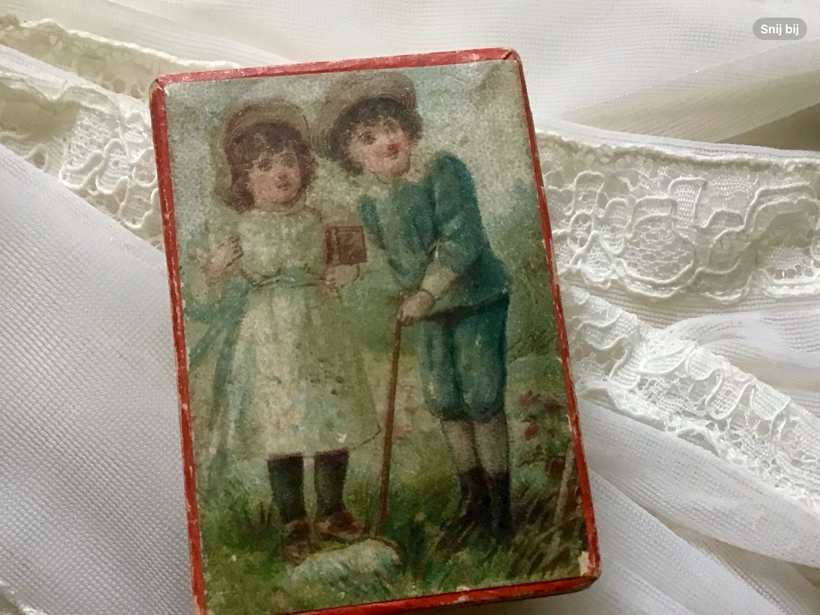 Antiek Sieraden Doosje *Spelende Kinderen * uit 1920, Ophalen of Verzenden