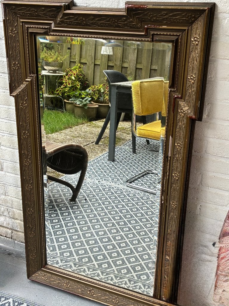 Antieke getrapte spiegel facetglas – ca. 1900, Ophalen of Verzenden, Rechthoekig, 50 tot 100 cm, 100 tot 150 cm