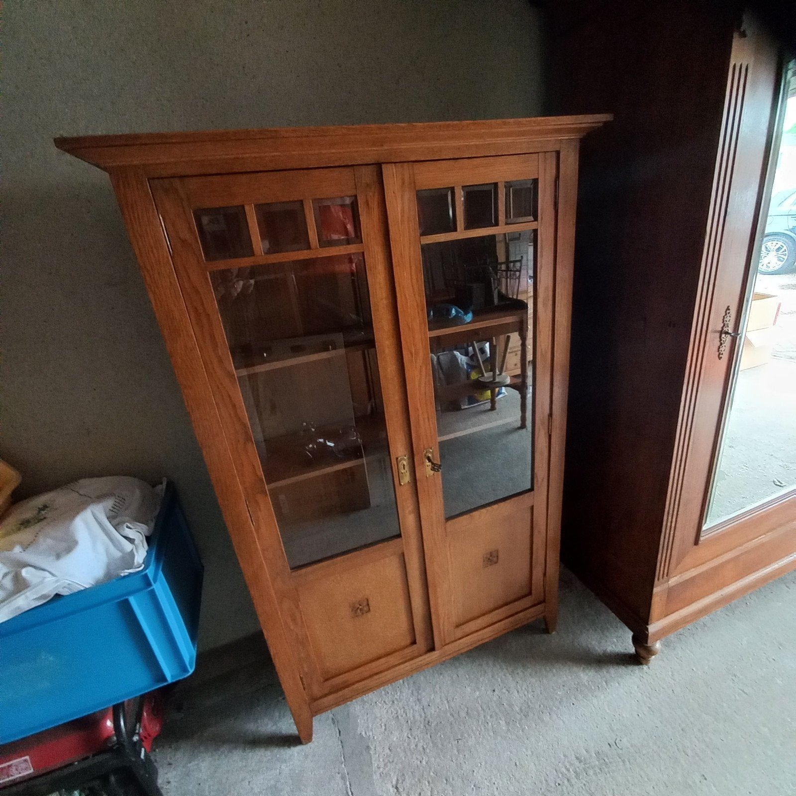 Antiek eiken Art Deco kast, vitrinekast, boekenkast, Ophalen