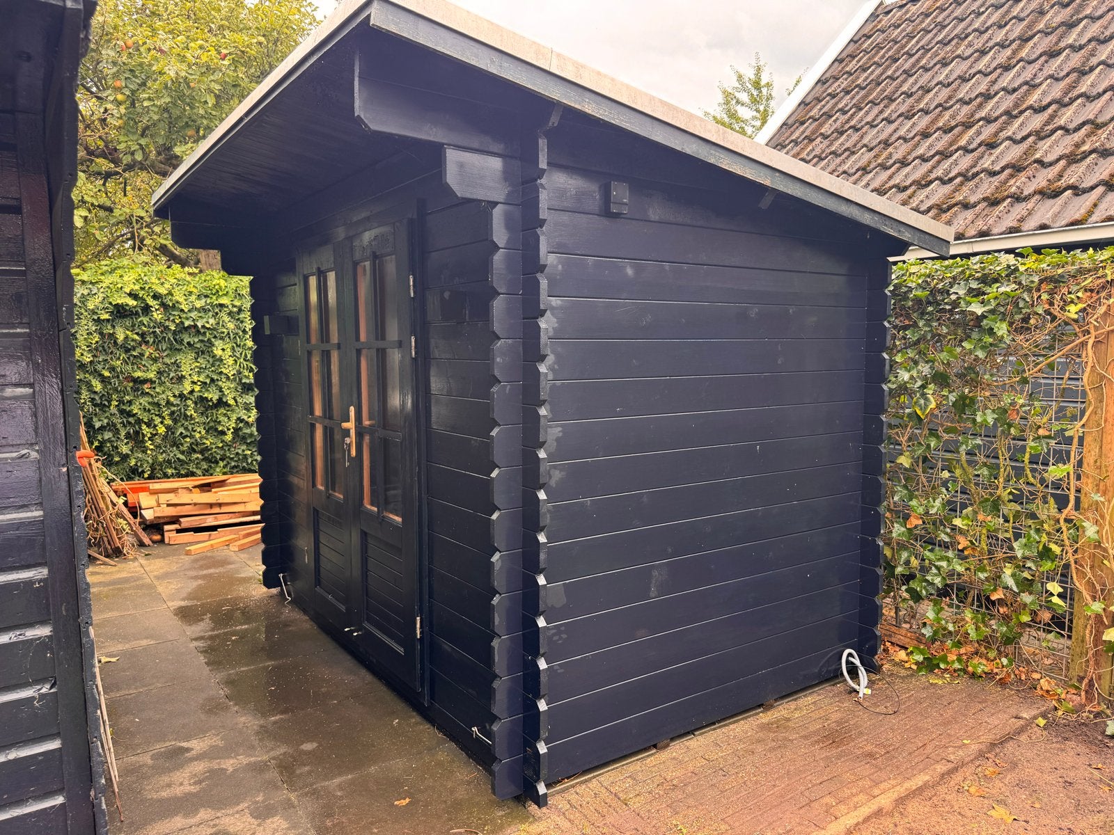 Houten Tuinhuisje 2x3 meter - donkerblauw, Ophalen, Gebruikt, Hout, Overige typen