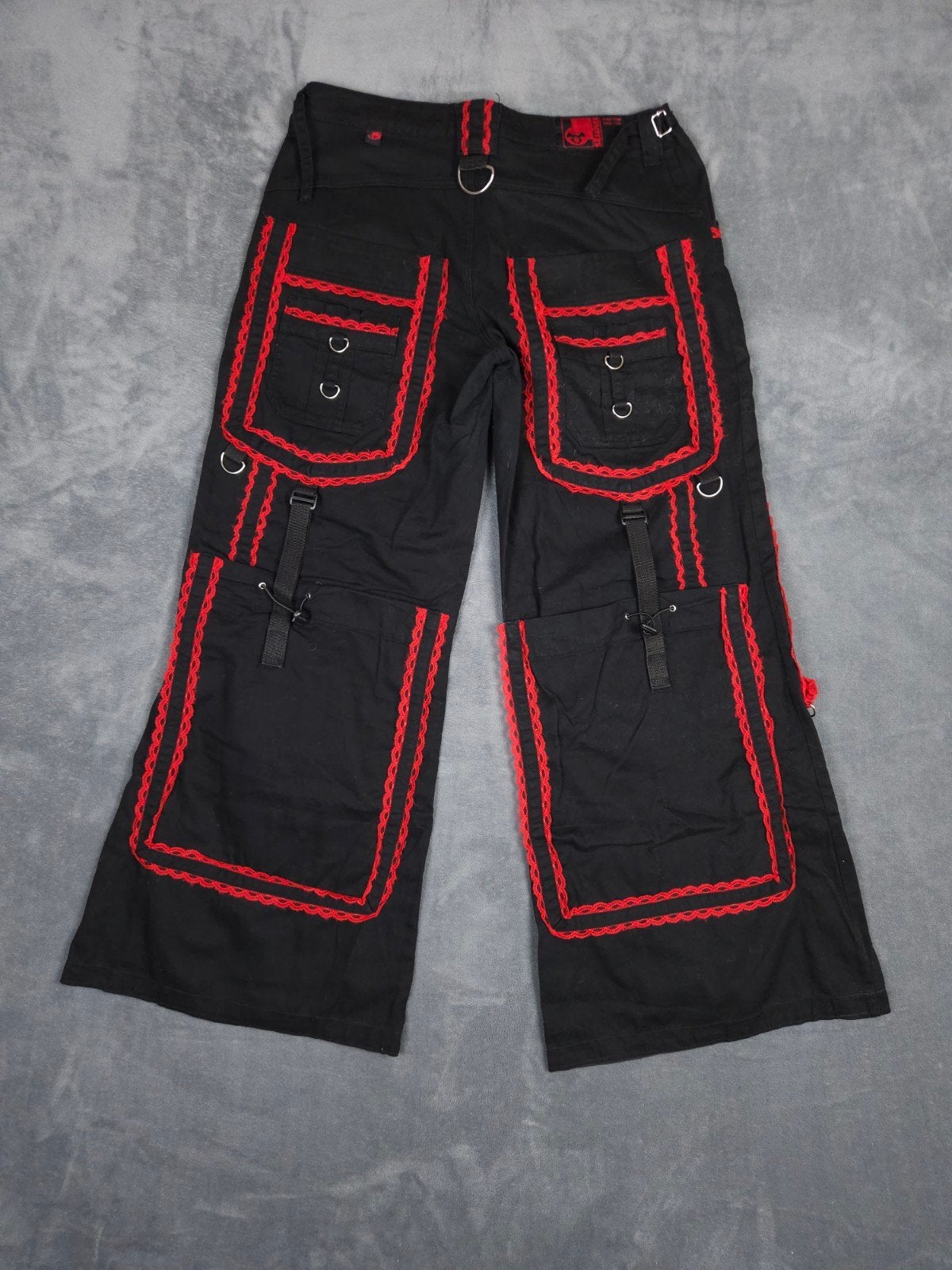 Stuka Broek W38 L34 Baggy Black Red Goth Punk Cyber Y2K., W36 - W38 (confectie 52/54), ., Zo goed als nieuw, .