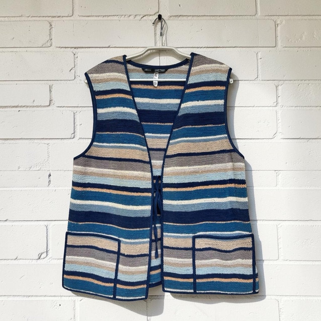 Annikki Karvinen Gilet L Blauw Beige Streep Fins Handmade, Kleding | Dames, Al, Maat 42/44 (L), Zo goed als nieuw, Ak