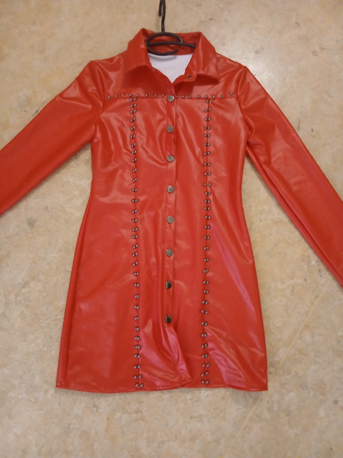 Rode leren jas met studs, nieuw, maat XS, Ophalen of Verzenden, Nieuw, Maat 34 (XS) of kleiner, Rood