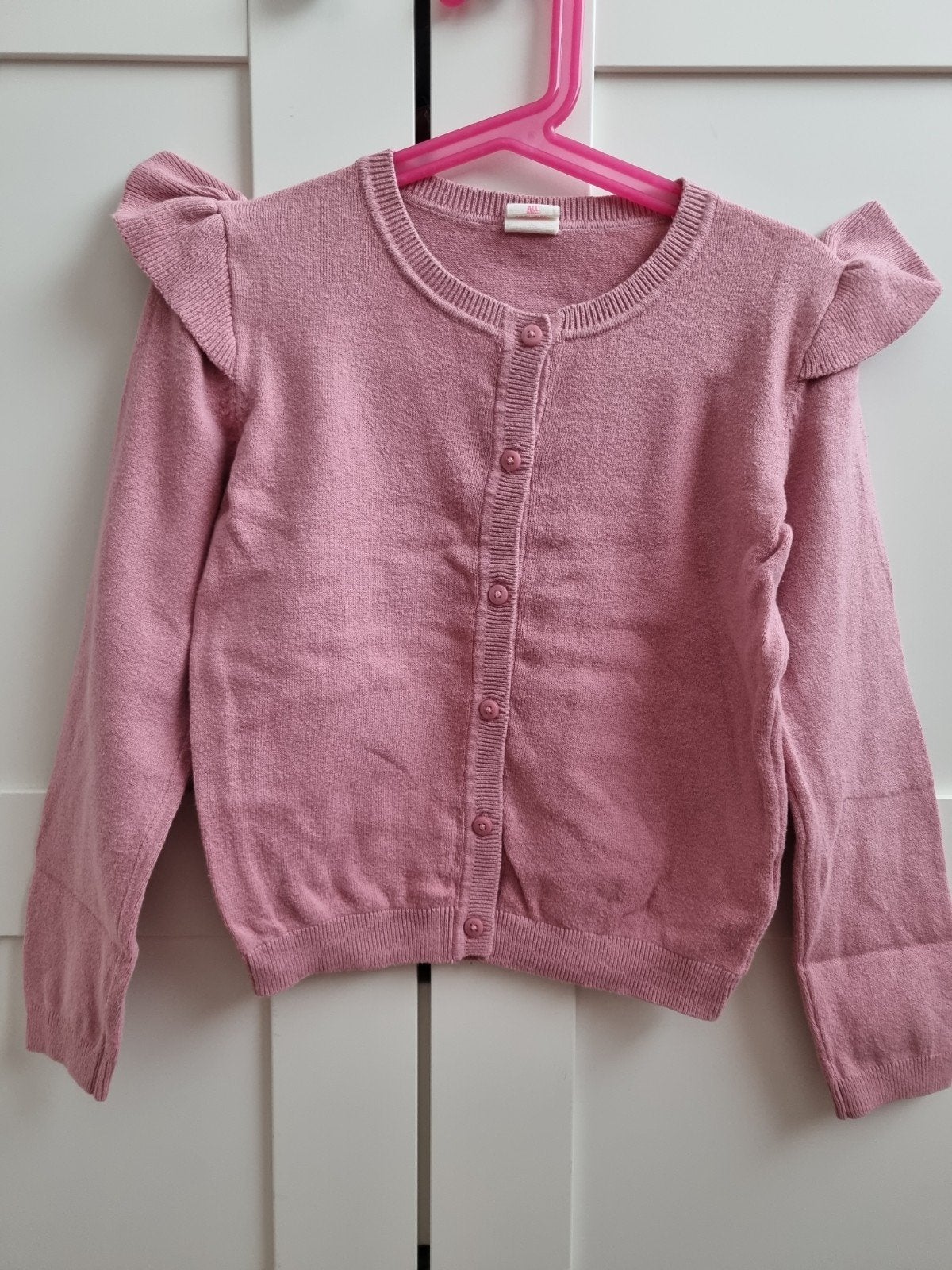 Roze vestje ruches Hema maat 122/128, Kinderen en Baby's, Kinderkleding | Maat 122, Meisje, Trui of Vest, Ophalen of Verzenden