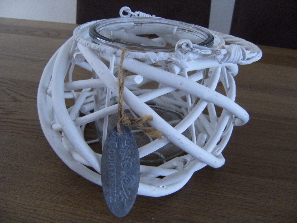 Wit houten bloempot/windlicht, Overige materialen, Gebruikt, Rond, Ophalen of Verzenden