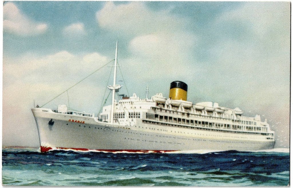m.s. Oranje (Nederland Line)ongelopen kaart, richtprijs 4,==, Verzenden, Zo goed als nieuw, Motorboot, Kaart, Foto of Prent