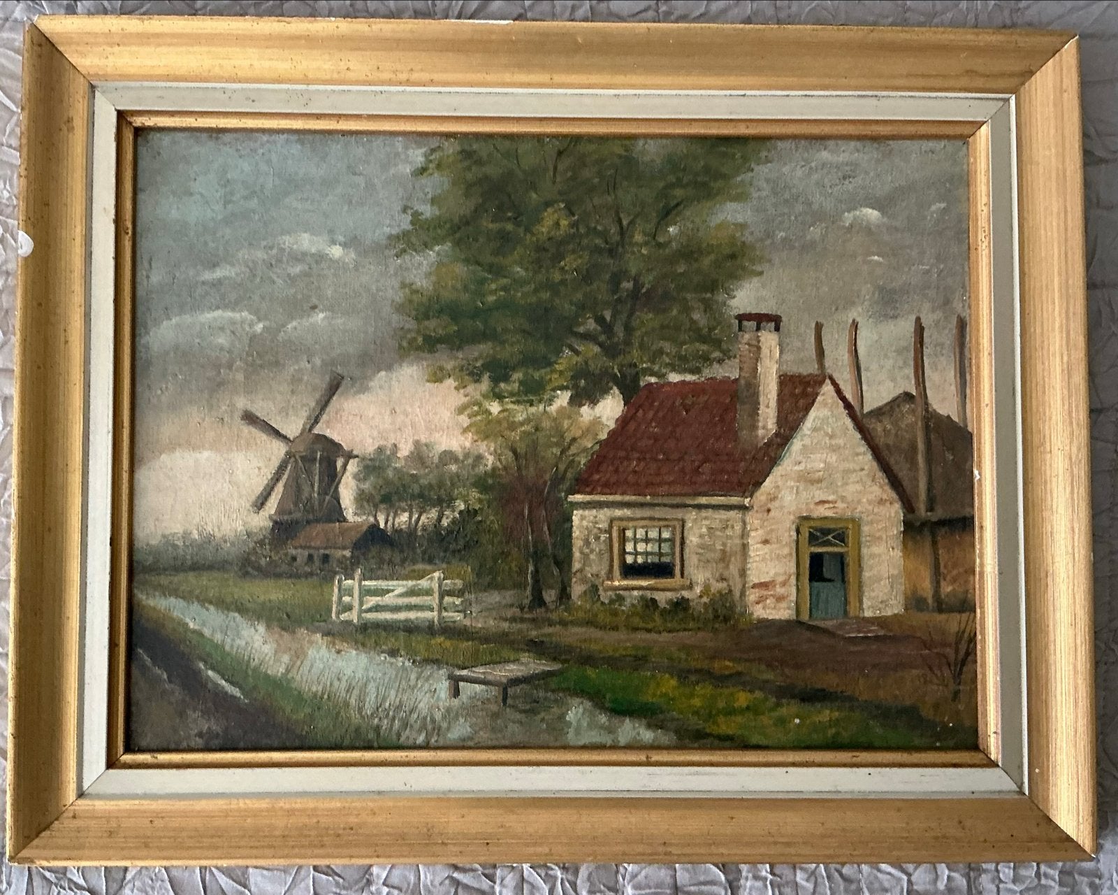 Oud Hollands landschap met molen en boerderij, Ophalen, Paneel, Oud hollands, Olieverf