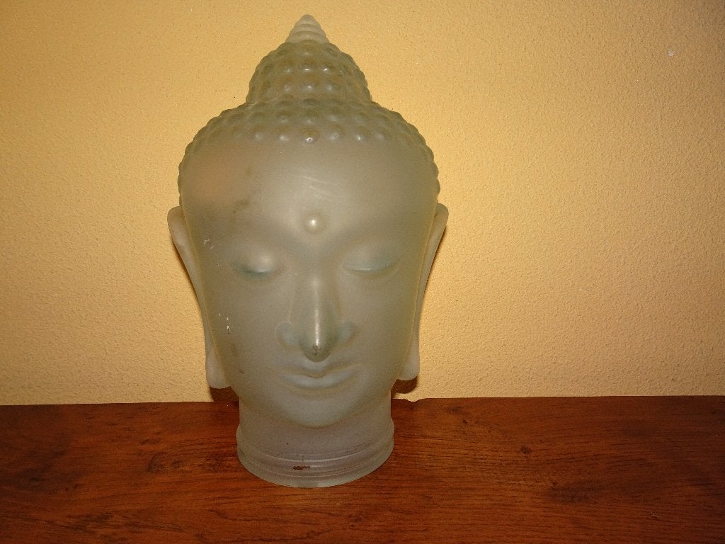 Buddha hoofd van glas, Gebruikt, 25 cm, Ophalen of Verzenden, Wit