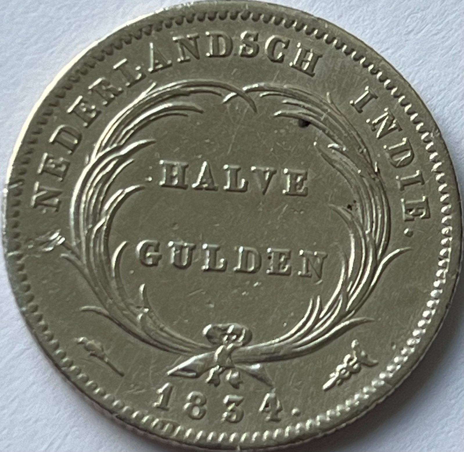 Halve gulden 1834 Nederlands-Indië, ½ gulden, Zilver, Ophalen of Verzenden, Koning Willem I
