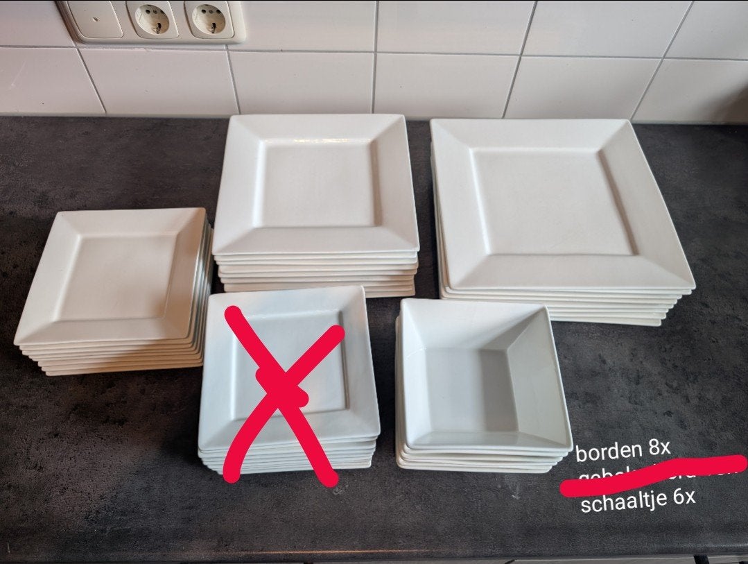 wit vierkant servies ontbijt lunch diner bordenschaaltjes, Huis en Inrichting, Keuken | Servies, Ophalen of Verzenden, Porselein