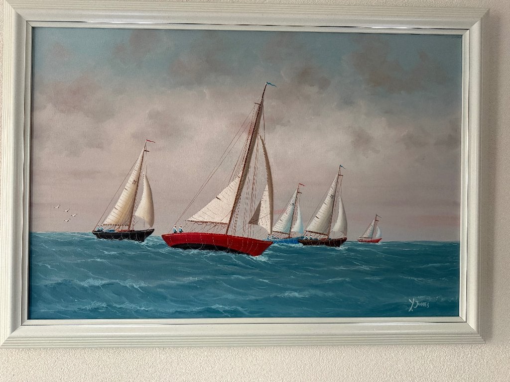 Schilderij zeilschepen, Antiek en Kunst, Kunst | Schilderijen | Klassiek, Ophalen, Maritiem / water, Doek, Realistisch