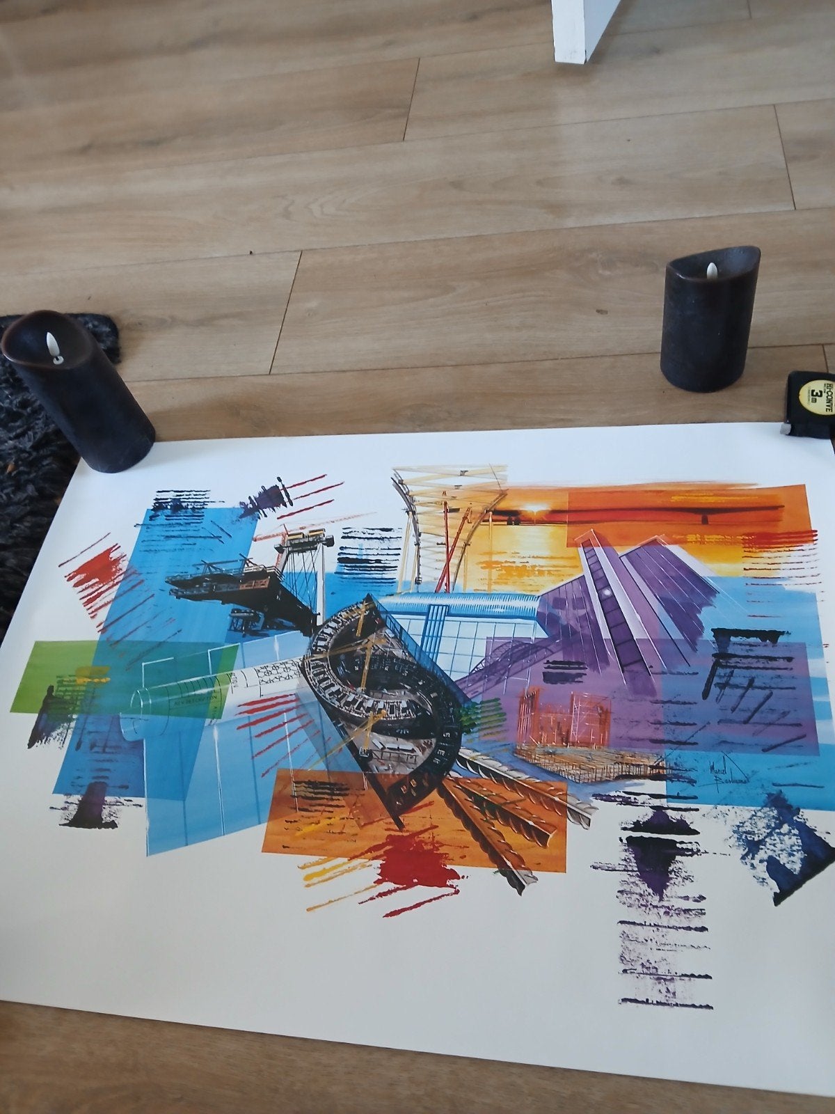 Abstracte kunstprint met levendige kleuren, Ophalen of Verzenden