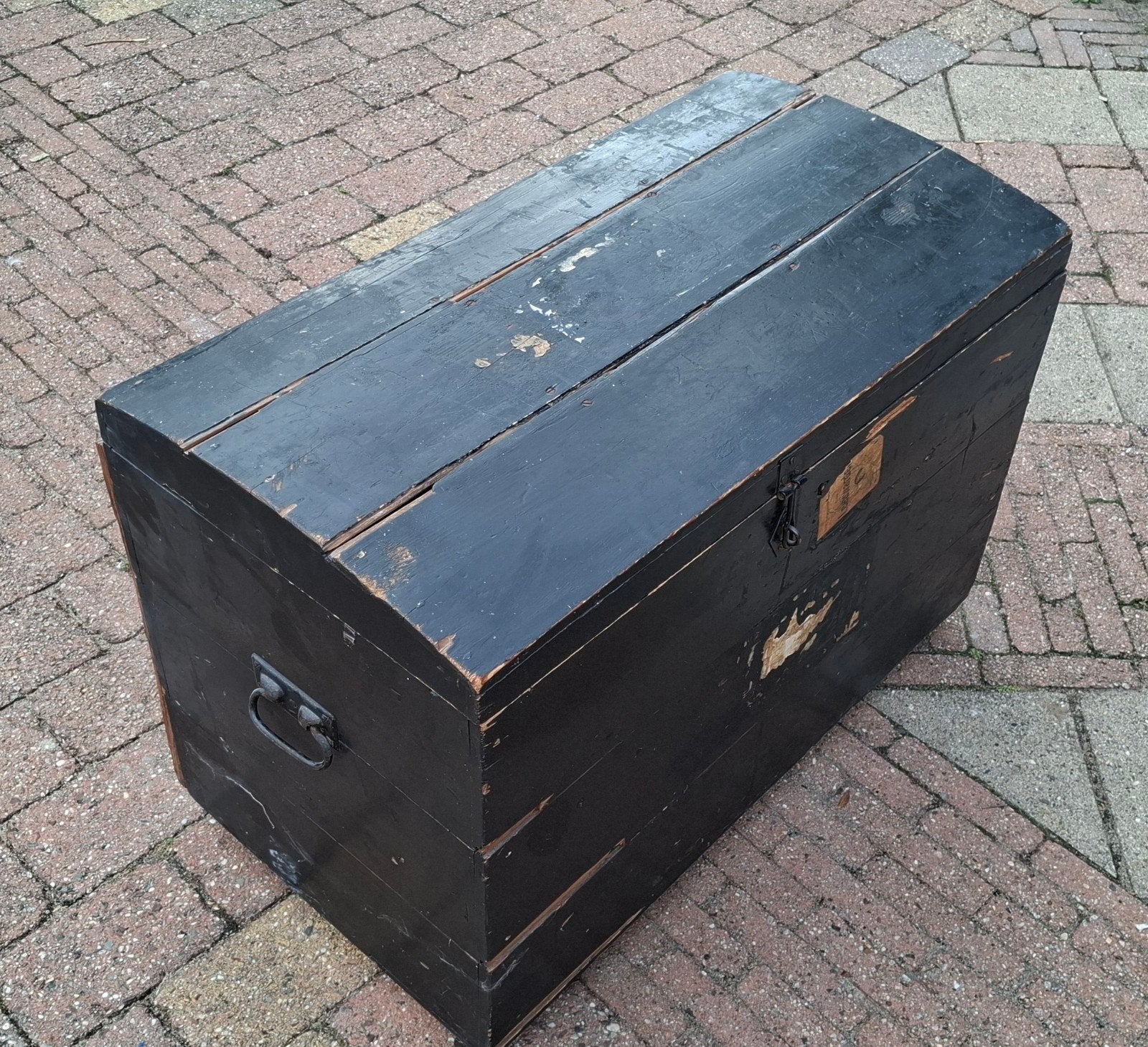 Vintage houten kist op wieltjes - Zwart, Ophalen