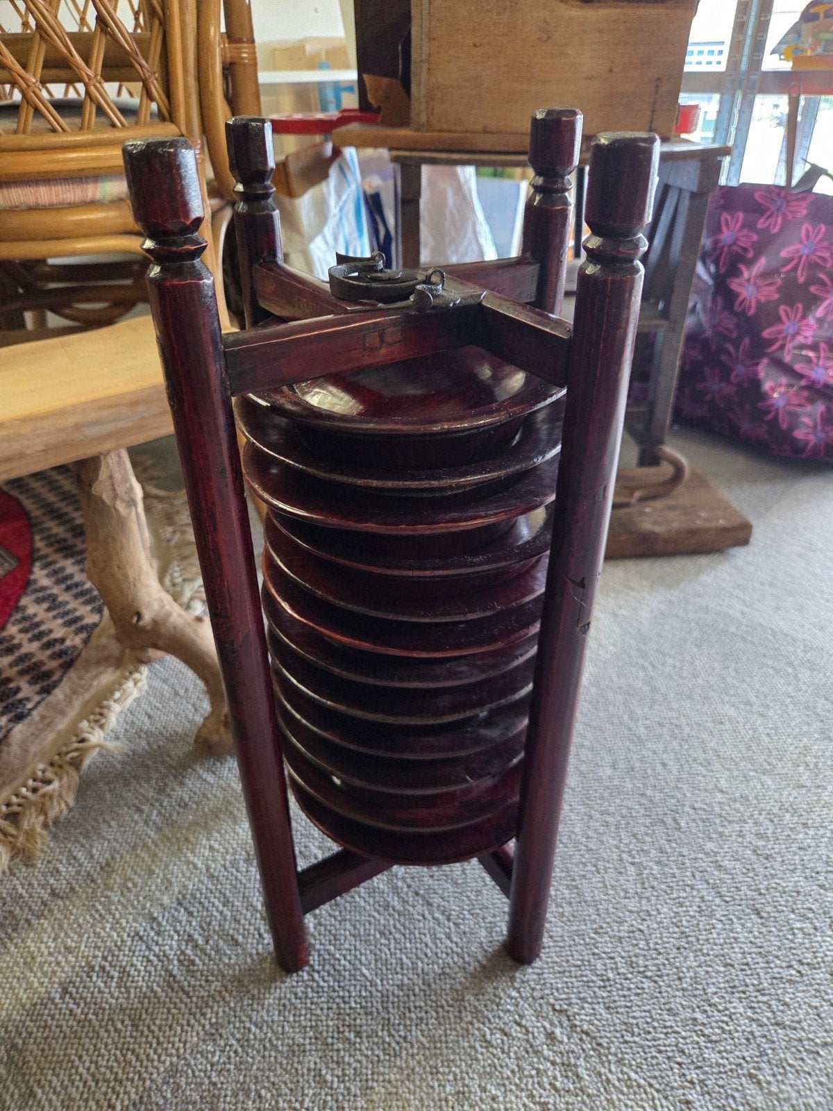 Vintage Chinese houten bordendrager met 12 borden, Antiek en Kunst, Ophalen