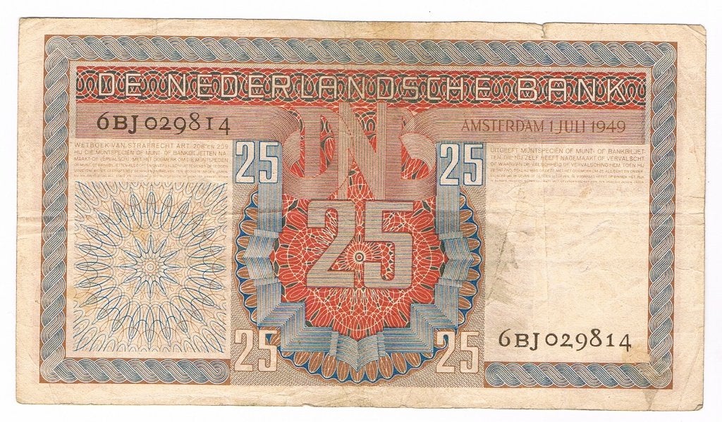25 gulden 1 juli 1949 Salomo, Postzegels en Munten, Verzenden, 25 gulden, Los biljet