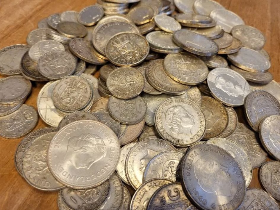 Nederland 1 kilo Netto zilveren munten mix, Ophalen of Verzenden, Zilver