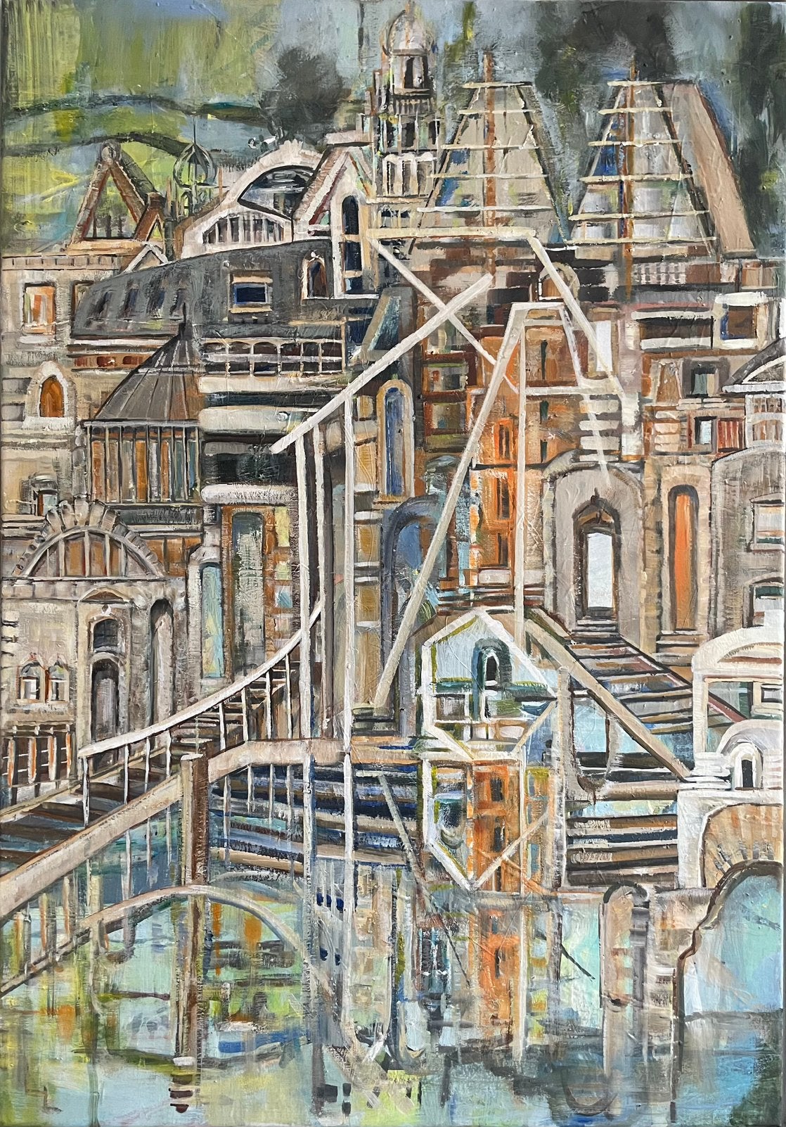 Schilderij in lijst “Haarlem versus Italië, Antiek en Kunst, Ophalen of Verzenden
