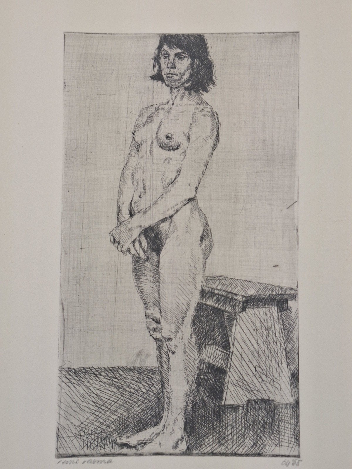 Ets 'Staand Naakt' door Reina  Rozema Groningen, Portret, Ophalen of Verzenden, Genummerd, 1950 - 1999