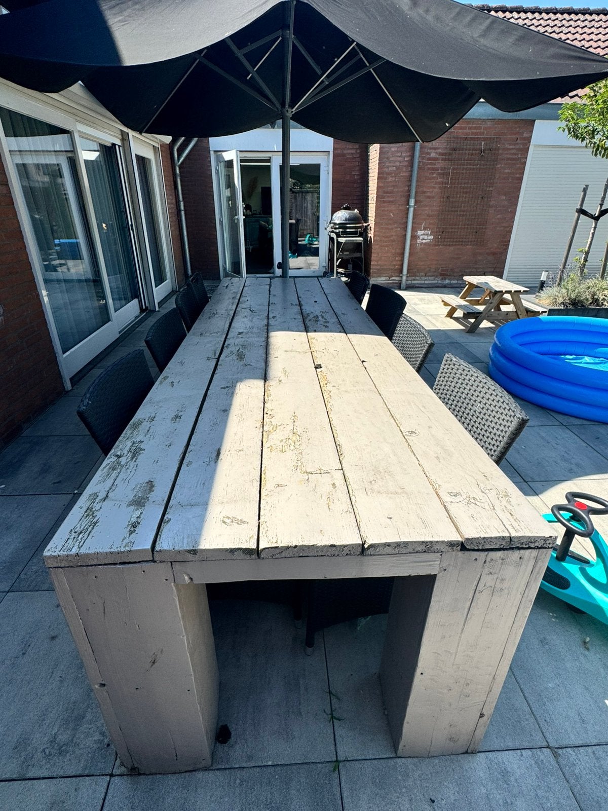 Gratis af te halen: tuinset (opknappertje), Ophalen, Gebruikt, Steigerhout, 8 zitplaatsen