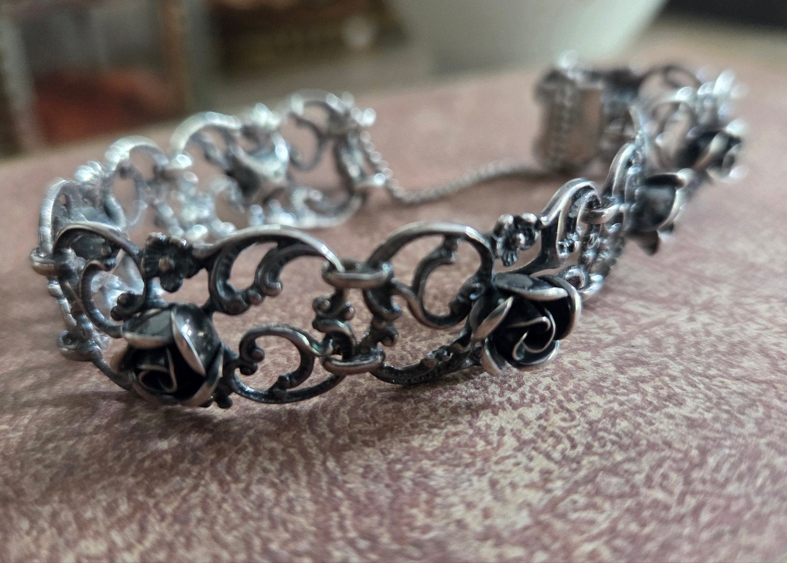 Vintage zilveren armband met roosjes van Theodor Klotz, Ophalen of Verzenden, Zilver, Armband