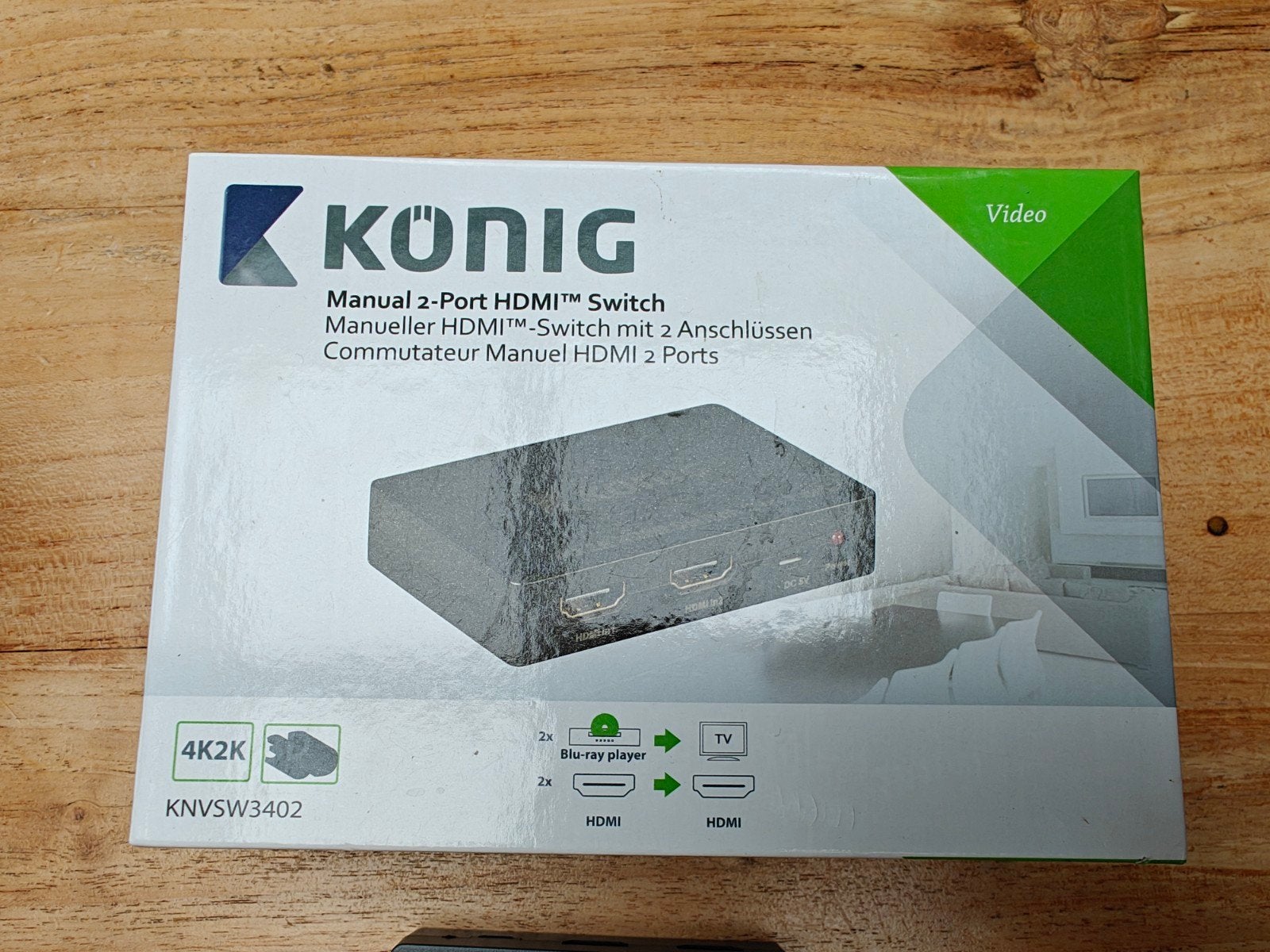 König Handmatige 2-poorts HDMI Switch 4K2K KNVW3402, Ophalen of Verzenden, Zo goed als nieuw, Minder dan 2 meter, HDMI-kabel