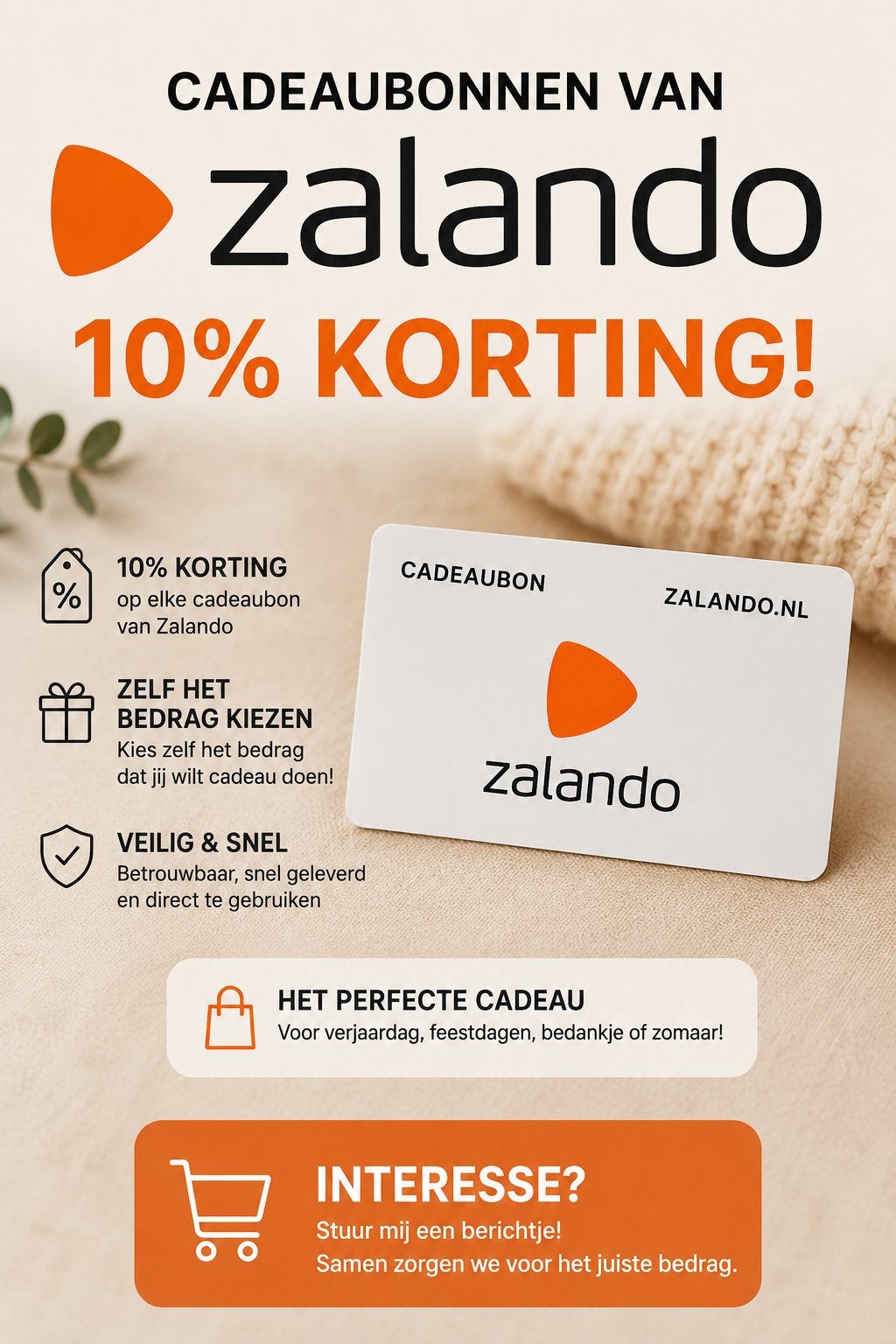 Zalando Cadeaubonnen – 10% Korting op Elk Bedrag, Tickets en Kaartjes, Eén persoon, Cadeaubon
