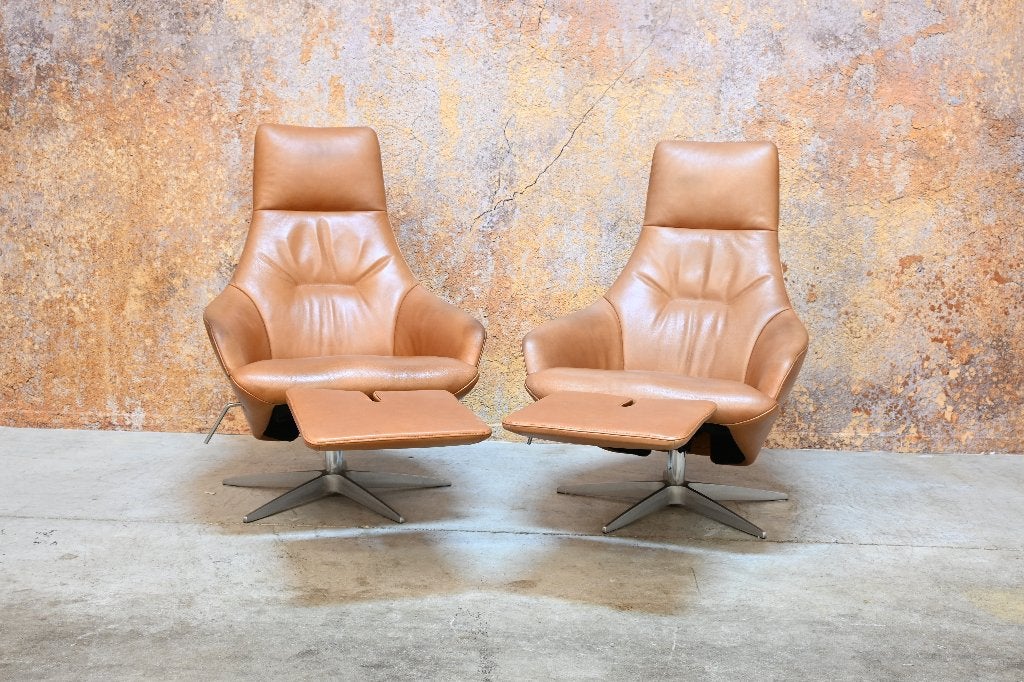 ZGANieuw! cognackleurige leren Gealux design relaxfauteuil, 75 tot 100 cm, Ophalen of Verzenden, Zo goed als nieuw, Gealux