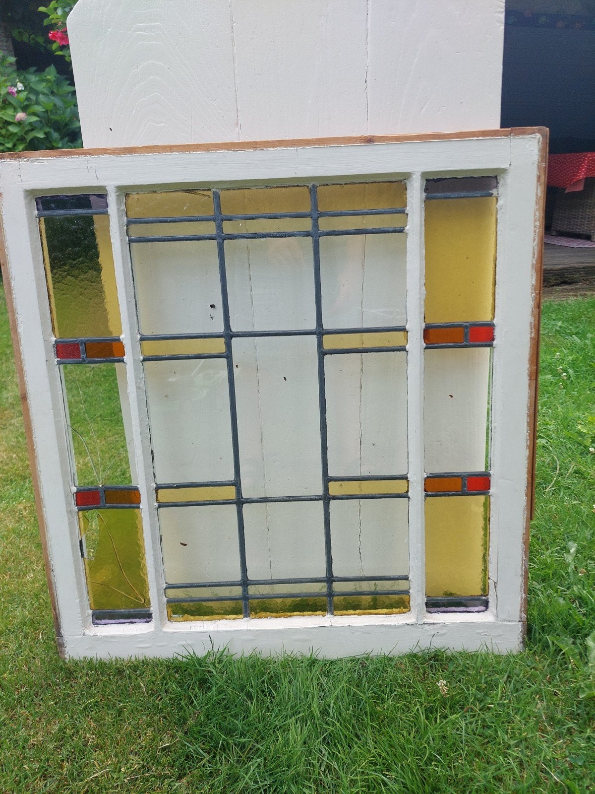 Oud glas in lood raam met ruitschade, Doe-het-zelf en Verbouw, Ophalen, Gevelraam of Ruit, Gebruikt, Minder dan 80 cm