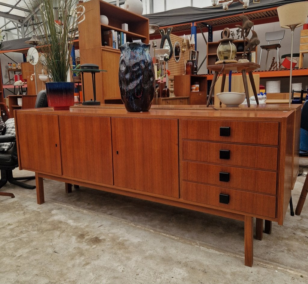 Vintage dressoir met zwart ijzeren grepen, 200cm, Ophalen, ., 150 tot 200 cm, Met lade(s)