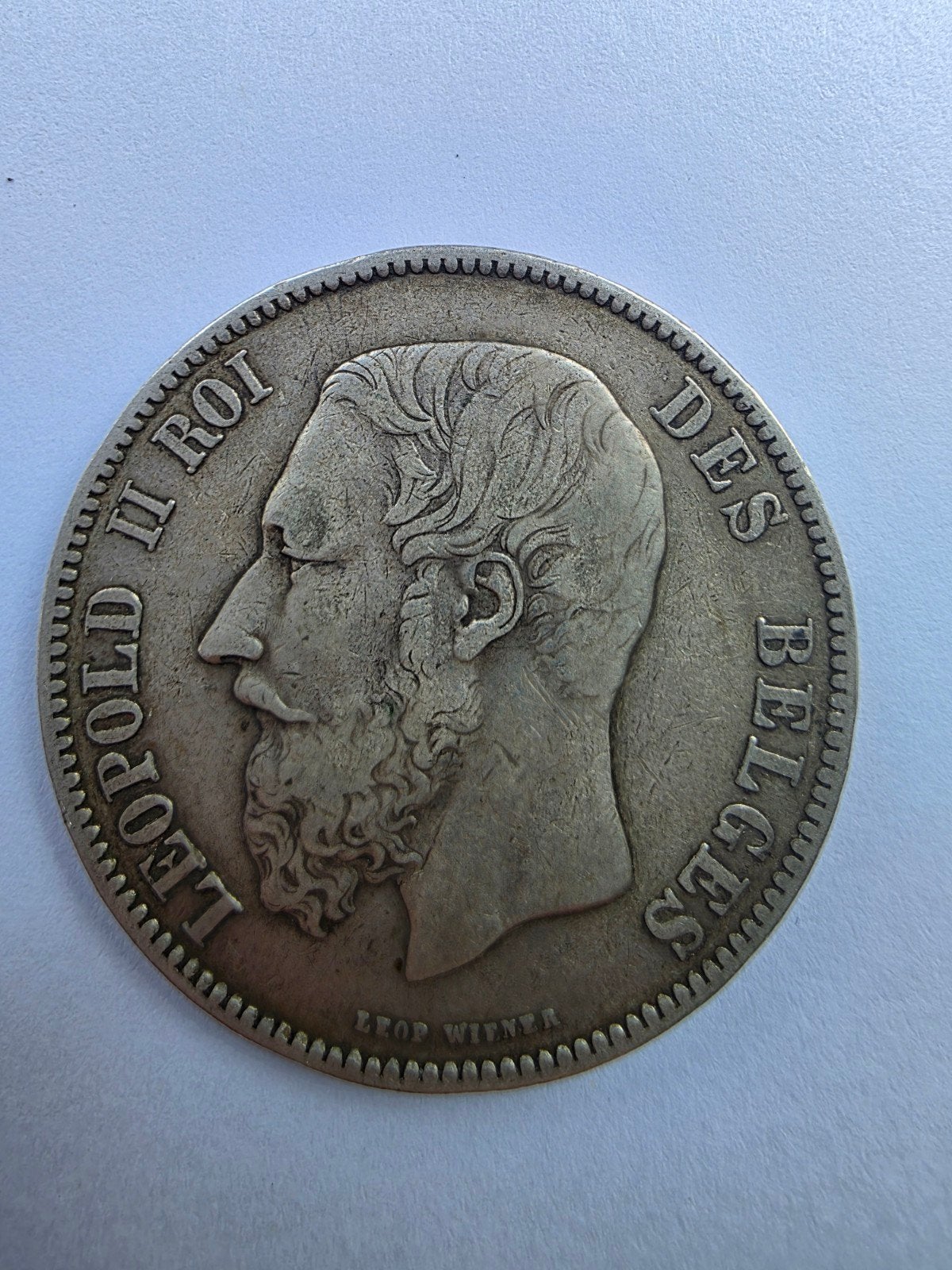 Belgische 5 Francs 1873 - Leopold II - 900% Zilver, Zilver, Ophalen of Verzenden, Losse munt, Zilver