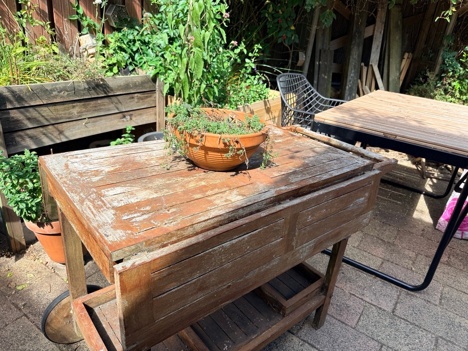 Houten serveerwagen / bijzettafel voor buiten, Ophalen, Gebruikt, Rechthoekig, Hout