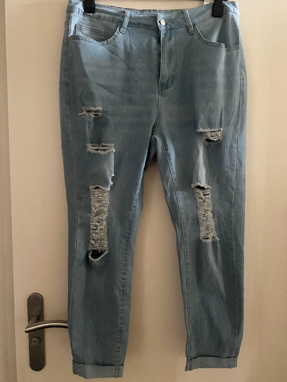Highwaisted destroyed jeans met veel stretch, Kleding | Dames, Spijkerbroeken en Jeans, Verzenden, Zo goed als nieuw, Blauw, Overige jeansmaten