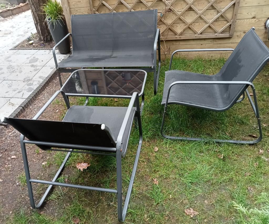 METAAL TEXTILEEN TUINSET LOUNGESET TUINBANK TAFEL STOEL, Ophalen, 4 zitplaatsen, Gebruikt, Textileen