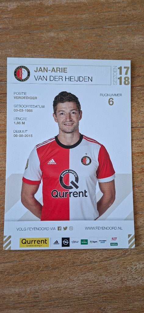 Spelerskaart; Jan Arie van der Heijden # Feyenoord / Ajax, Ophalen of Verzenden, Nieuw, Feyenoord, Spelerskaart