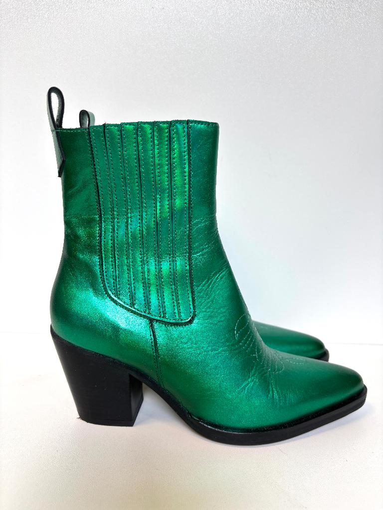 TORAL Groen metallic leer enkellaarzen boots Maat 38, Lage of Enkellaarzen, Ophalen of Verzenden, Zo goed als nieuw, Toral