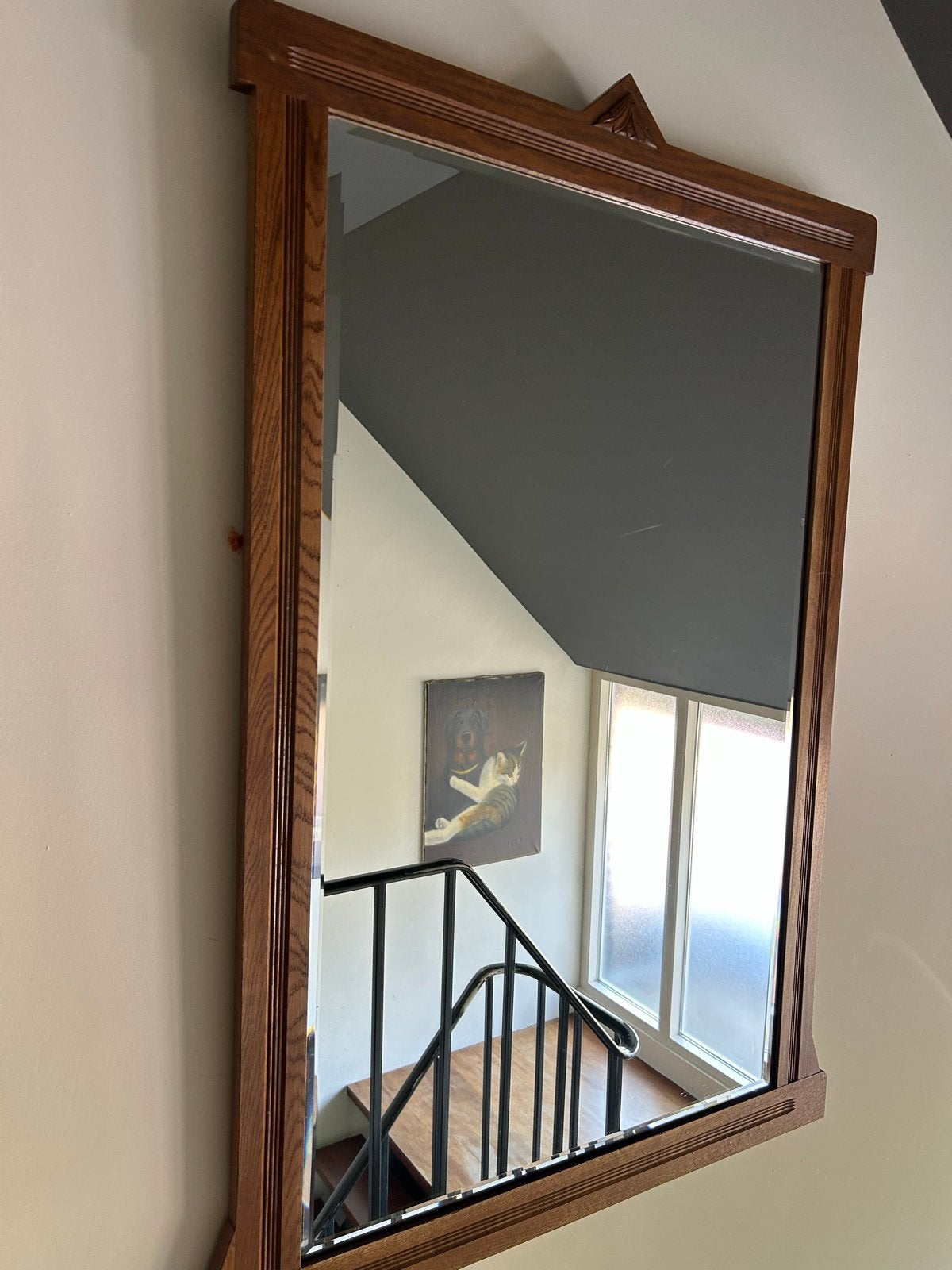 Amsterdamse School spiegel met facet geslepen glas, Huis en Inrichting, Woonaccessoires | Spiegels, Ophalen, Gebruikt, 75 tot 100 cm